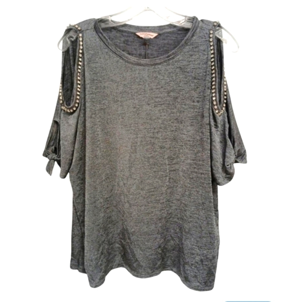 Juicy Couture Women's (Size XS) Rhinestone Cold Shoulder/Peek-A-Boo Sleeve Top